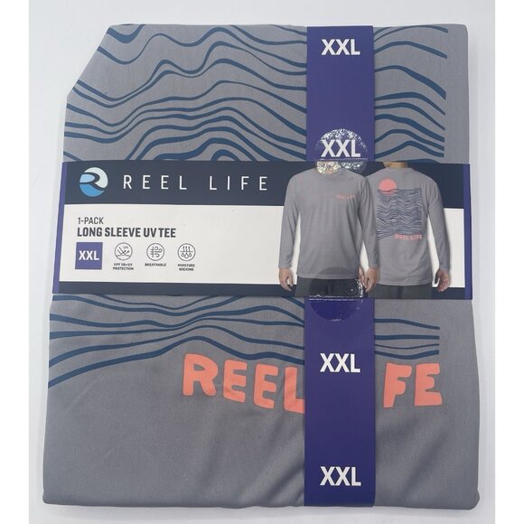 Reel Life Shirt Mens Size XXL 2XL Gray Long Sleeve UPF Sun Protection - Picture 1 of 4